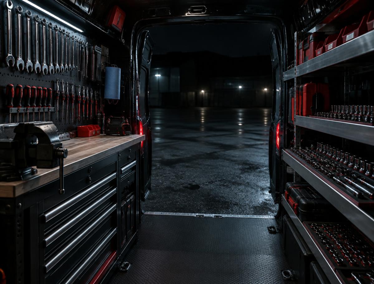 Organized tools inside a mobile service van