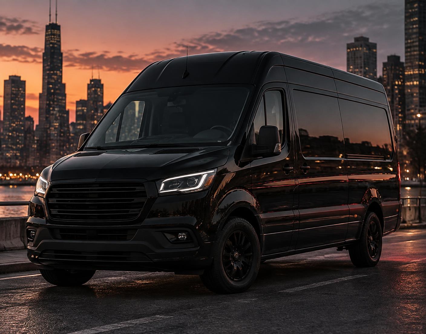 Black mobile mechanic service van at dusk